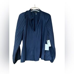 1. STATE Women's Navy Blue Pleated Blouse Long Sleeve Top Size XL NWT